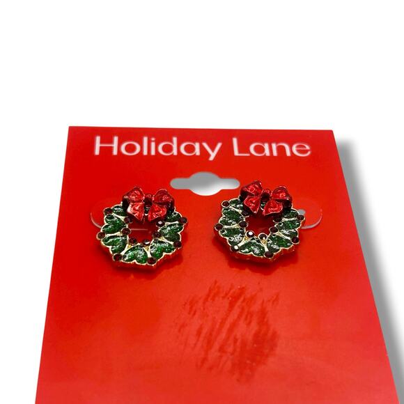 NEW Holiday Lane Christmas Wreath Earrings Small Hoop Drop Winter Festive Hearts - Picture 5 of 10